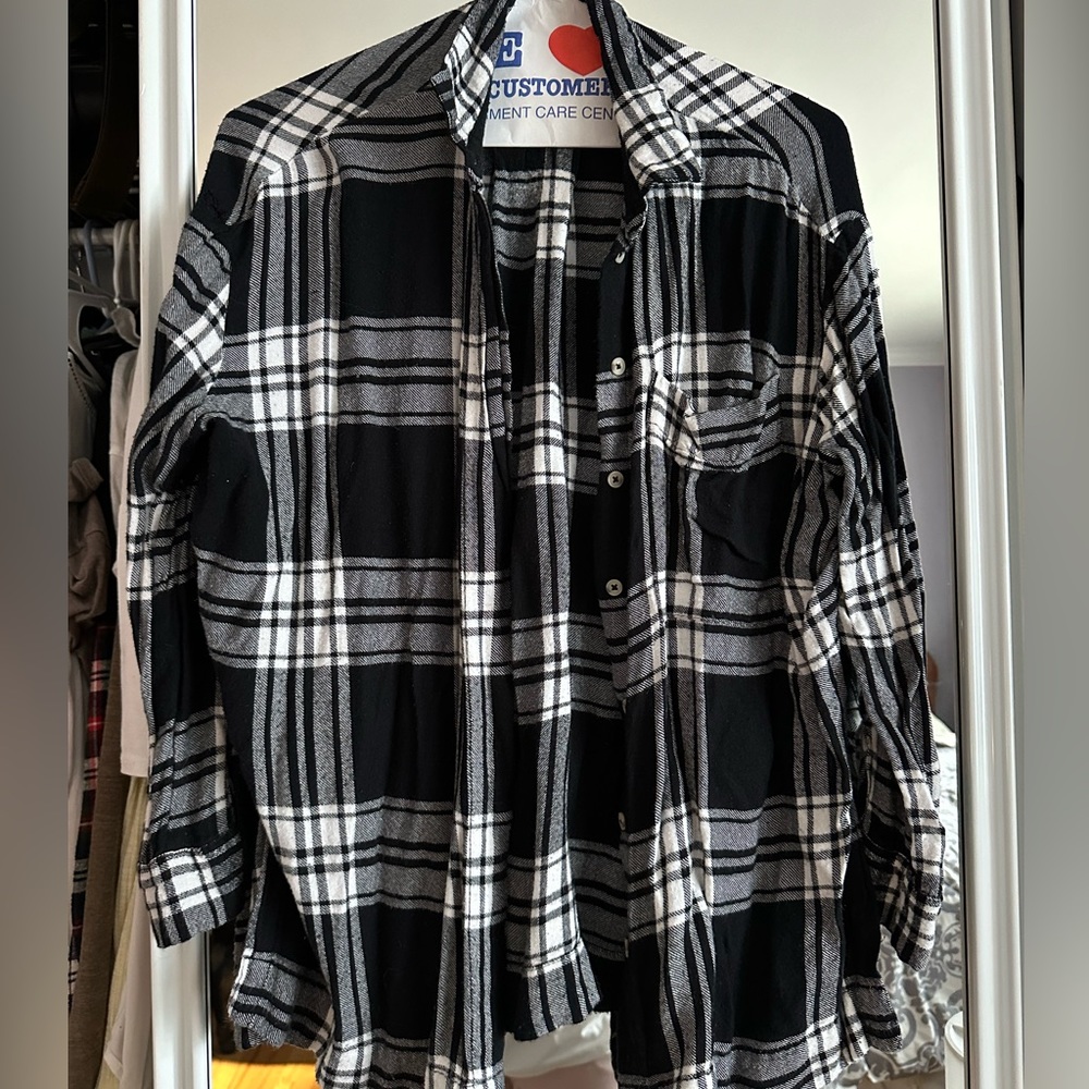 BDG Black and White Flannel-Side Slits